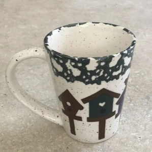 Vintage Stoneware Coffee Mugs 3 Bird Houses - Picture 1 of 5