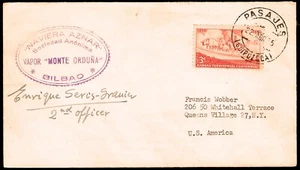 España - Paquebot - o Sello USA - Mat "Pasajes 22/4/35" + marca "Vapor Monte... - Picture 1 of 1