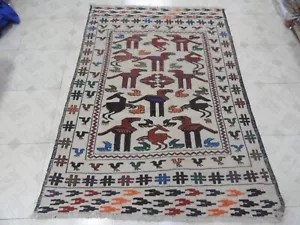 16082 # AMAZING AFGHAN SUMAK NEEDLE WORK PICTORIAL HAND MADE KILIM 171 X 124 CM - Picture 1 of 5