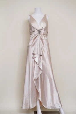 Vestido Vintage Faviana Color Champagne Talla 7/8 Dorado Satinado Vestido Acento Diamante Foto 1 de 4