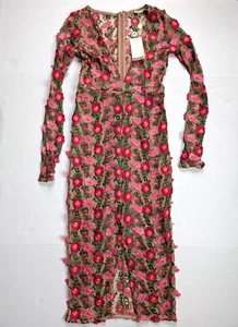 For Love & Lemons Amelia Dress Womens Medium NWT Textured Midi Rosebud Floral - Picture 1 of 10