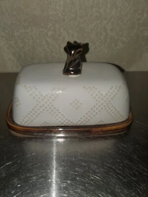 Fox Butter Dish Threshold Stoneware Covered Bronze Gold Ceramic Lid 2 Pieces - Image 1 of 4