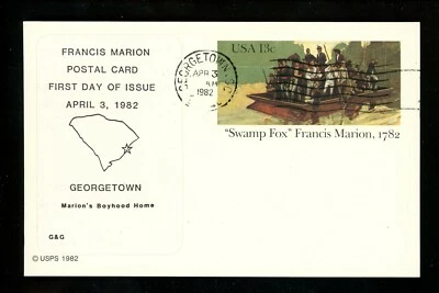 US FDC #UX94 G&G Label 1982 Georgetown SC " Swamp Fox " Marion Card Unofficial - Image 1 of 2