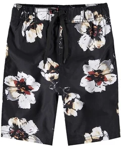 New Boys Black Floral Hawaiian Surf Swim Trunks Quick Dry Pool Shorts Size 8 - Picture 1 of 1