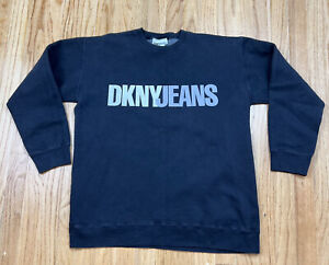 Vintage 90s DKNY JEANS Crewneck Sweatshirt Black Made In USA Hip Hop Streetwear