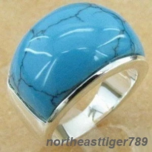 Charming Turquoise 18KWGP Men's Ring Size: 8.9.10.11 - Picture 1 of 7
