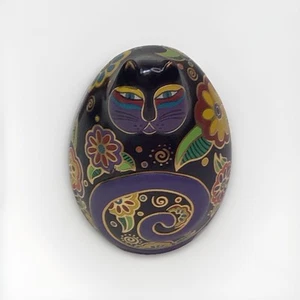 Laurel Burch 3” Ceramic Egg 1996 FLOWERING FELINE Black Floral Cat Figure EUC - Picture 1 of 7