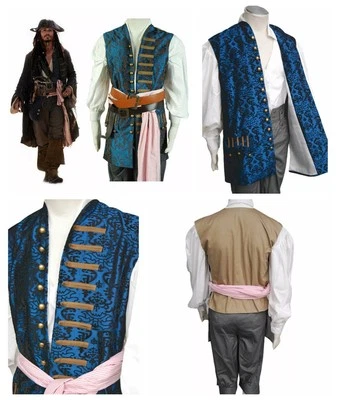 Captain Jack Sparrow Cosplay Halloween Pirates 4 Blue Vest Captain uniform Top - Image 1 of 4