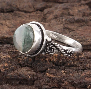 Moosachat Edelstein Handarbeit 925 massiv Sterling Silber Schmuck Ring für Sie - Bild 1 von 2
