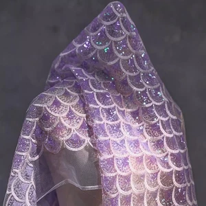 Sequin Mesh Fish Scale Fabric Embroidered Glitter Shiny Holographic Costume Trim - Picture 1 of 21