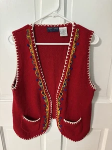 Additions by Ivy red w/beading women's sweater vest size L --80% silk - Picture 1 of 3