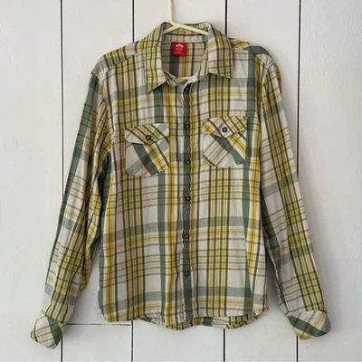EMS Eastern Mountain Sports Plaid Flannel Shirt Sz S Green Yellow Grunge - Image 1 of 4
