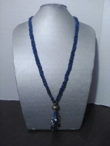 Coldwater Creek Blue Tigers Eye And Braided Beaded Matinee Necklace, VTG - Picture 1 of 18