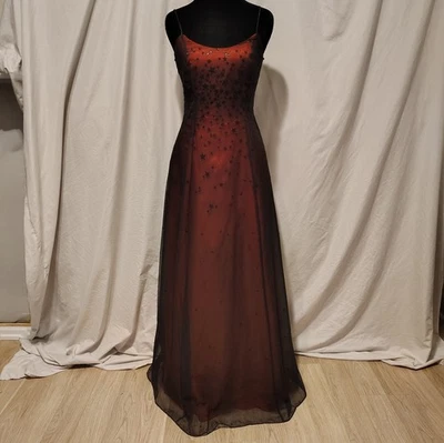 Vintage Morgan And Co Mesh Star Overlay Red Maxi Dress Prom Homecoming Y2K Goth - Image 1 of 4
