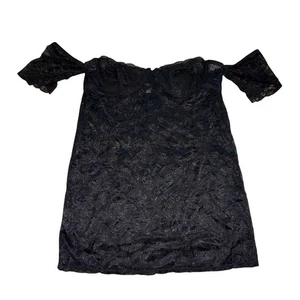 Rene' Rofe Pretty Lace Sheer Off the Shoulder Top/Lingerie-Black-Size M/L-GUC - Picture 1 of 6