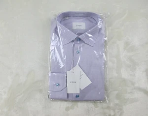 NEW Eton Dress Shirt Mens 42 16.5 Large Pink Check Cotton Contemporary Business - Picture 1 of 13