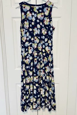 Ralph Lauren Black Label Midi Dress Floral Navy Sleeveless Stretch Size 14 EE31 - Image 1 of 4