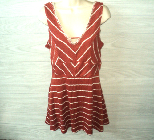 OFF WHITE Abito Trixxi Tre Cuori Rosa Donna XL Ruggine Bianco sporco Righe Maglia Senza Maniche