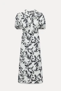 ZARA LONG PRINTED DRESS ZW COLLECTION WHITE/BLACK SZ S - Picture 1 of 6