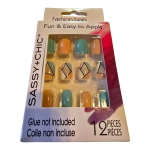 Pegamento Artificial Sassy+Chic Uñas Multicolor Squoval Mediano 12 Piezas - Imagen 1 de 3