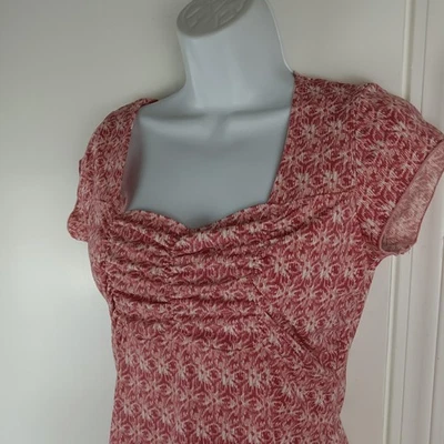 Camisa Dynamite Mujer Grande Rosa Blanco Estampado Acanalado Cuello Cuadrado Fluido Hecha en EE. UU. Foto 1 de 4