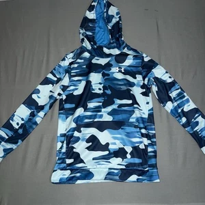 Under Armour Boys Camo Print Pullover Hoodie Sweatshirt Long Sleeve Sz YXL Blue - Picture 1 of 7