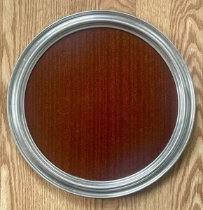 VINTAGE MCM CHERRY GRAIN FORMICA LARGE ROUND SERVING TRAY ALUMINUM BEADED RIM - Picture 1 of 6