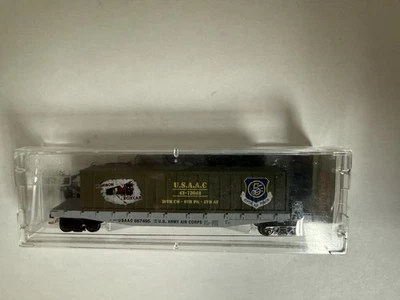 N Scale **WWII USAAC Flat Car, BOURBON BOXCAR** Container -Micro-Trains 04500510 - Image 1 of 2
