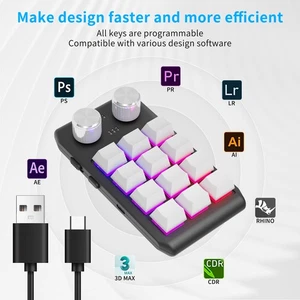 Wireless One Handed Gaming Keyboard Custom Macro Keyboard 12-Key UwBT Red NHCC - Picture 1 of 8