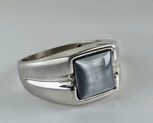 Vintage 10k Weißgold grau Katzenauge Größe 9,5 Ring Herren 3,5g signiert - Bild 1 von 15
