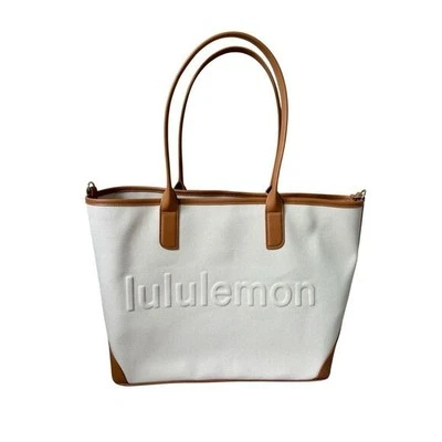NEW Lululemon Classic Canvas Tote Bag 16 L Natural Cream Chestnut Brown - Image 1 of 4