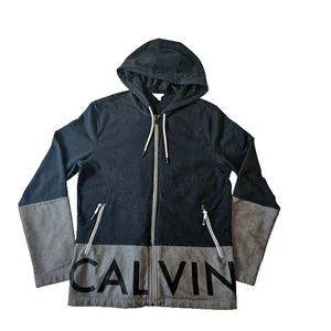 Chaqueta ligera blanca y negra con capucha Calvin Klein para hombre talla mediana - Imagen 1 de 6