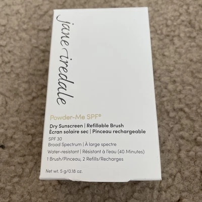 NIB Jane Iredale Dry Sunscreen Powder-Me Refillable Brush & 2 Refills TANNED - Image 1 of 2