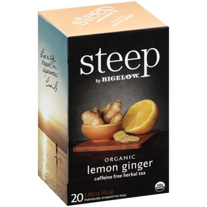 steep by Bigelow Organic Lemon Ginger Herbal Tea, Caffeine Free, 20 Count (Pa... - Picture 1 of 5