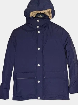BROOKS BROTHERS RED FLEECE NAVY BLUE NYLON DOWN HOODED PUFFER COAT M / MEDIUM - Image 1 of 4