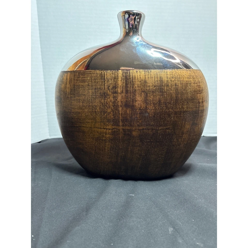 Jarrón Decorativo Plata y Oro Elegante Redondo Decoración del Hogar Acento Pieza Foto 1 de 4