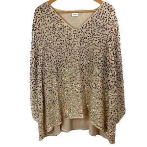 Together Beige Sequin Embroidered V-Neck Split Sleeve Blouse UK 22 - Picture 1 of 7