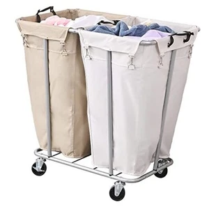 Carrello Portabiancheria con Ruote 280L Grande Stendibiancheria 2 Sezioni per Avena+Bianco - Foto 1 di 7