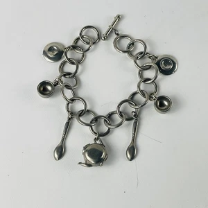 Bracciale Vintage Clift Peltro Charm 7” Tè per 2 - Foto 1 di 4