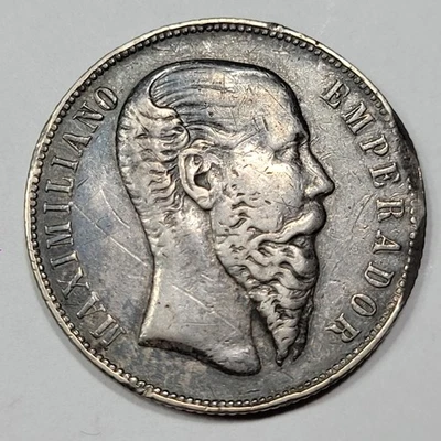 1866 Mexico Silver 50 Centavos MAXIMILIANO Circulated Damage See Pics *M113 - Image 1 of 2
