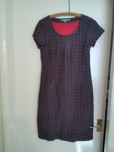 Boden Fine Needlecord Retro Art Deco Pattern Shift Dress Size 8 Grey Maroon Oliv - Picture 1 of 3