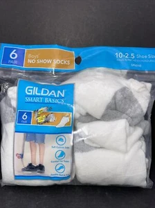 Gildan Boys White No Show Socks for Shoe Size 10-2.5 NEW 6 Pairs - Picture 1 of 5