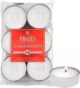 Prices Maxi Tealights Pack of 12 Unscented 10 Hour Burn Time Quality White - Picture 1 of 7