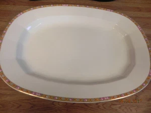 EDWIN M. KNOWLES VITREOUS CHINA LARGE SERVING PLATTER .. HAS GOLD BAND OF ROSES - Picture 1 of 8