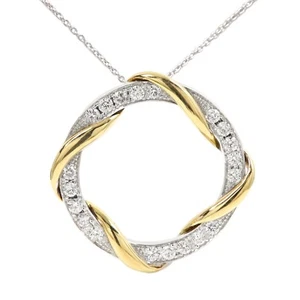 Diamond Circle Pendant 14k Real Gold Circle Necklace - Picture 1 of 14