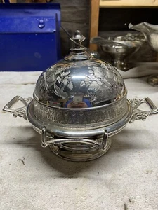 Antique Meriden Wilcox Silver Plate Co Ornate Butterfly Domed Butter Dish - Picture 1 of 10