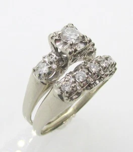 14K WHITE GOLD 1/2 CTW VINTAGE GENUINE DIAMOND BRIDAL RING SET SIZE 8.25 - 5.6G - Picture 1 of 5