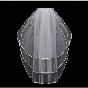 NWT 3 Layers Classic Simple Satin Edge with Comb Wedding Veil for Brides 33.5''  - Picture 1 of 5