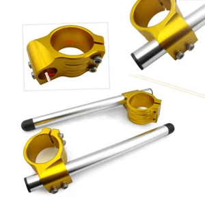 CNC 50mm Clip On Ons Handlebars Fits Suzuki GSXR1000 GSX1300R Hayabusa Gold - Picture 1 of 4