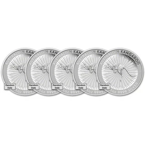 Australia Silver Kangaroo 1 oz $1 BU - Five 5 Coins Random Date - Picture 1 of 3